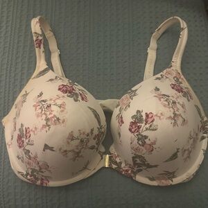 Cacique Cream Floral Bra with Pink and Green Accents